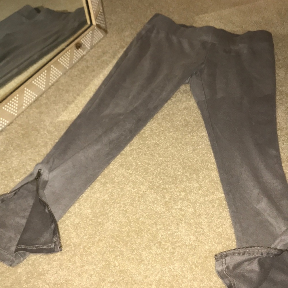 Suede skinny pants with zippers on the legs